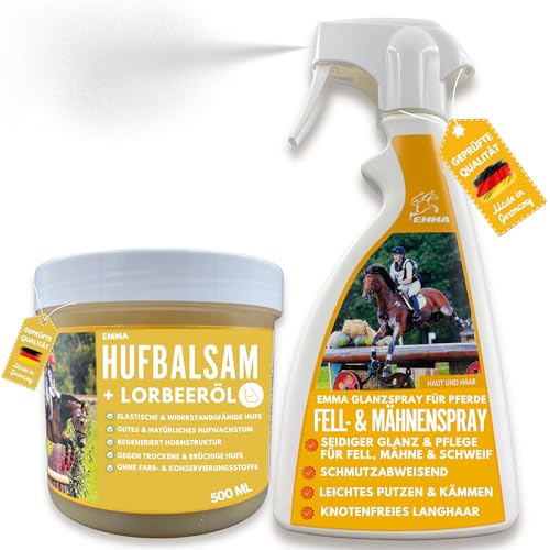 Spray para crines de caballo + grasa para cascos con aceite de laurel I Set de cuidado de caballos I Bálsamo + Spray de brillo con aroma I Cuidado de cascos saludables I Grasa para cascos 2*500ML