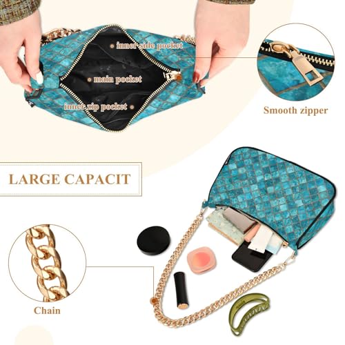 Bolsos bandolera para mujer, color turquesa, estilo hobo y tote, pequeño clutch con cierre de cremallera miniatura 6