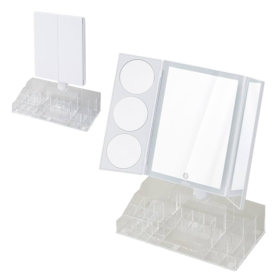 Amazon.co.jp: エムール 小物ケースつき LEDライト 三面鏡 鏡