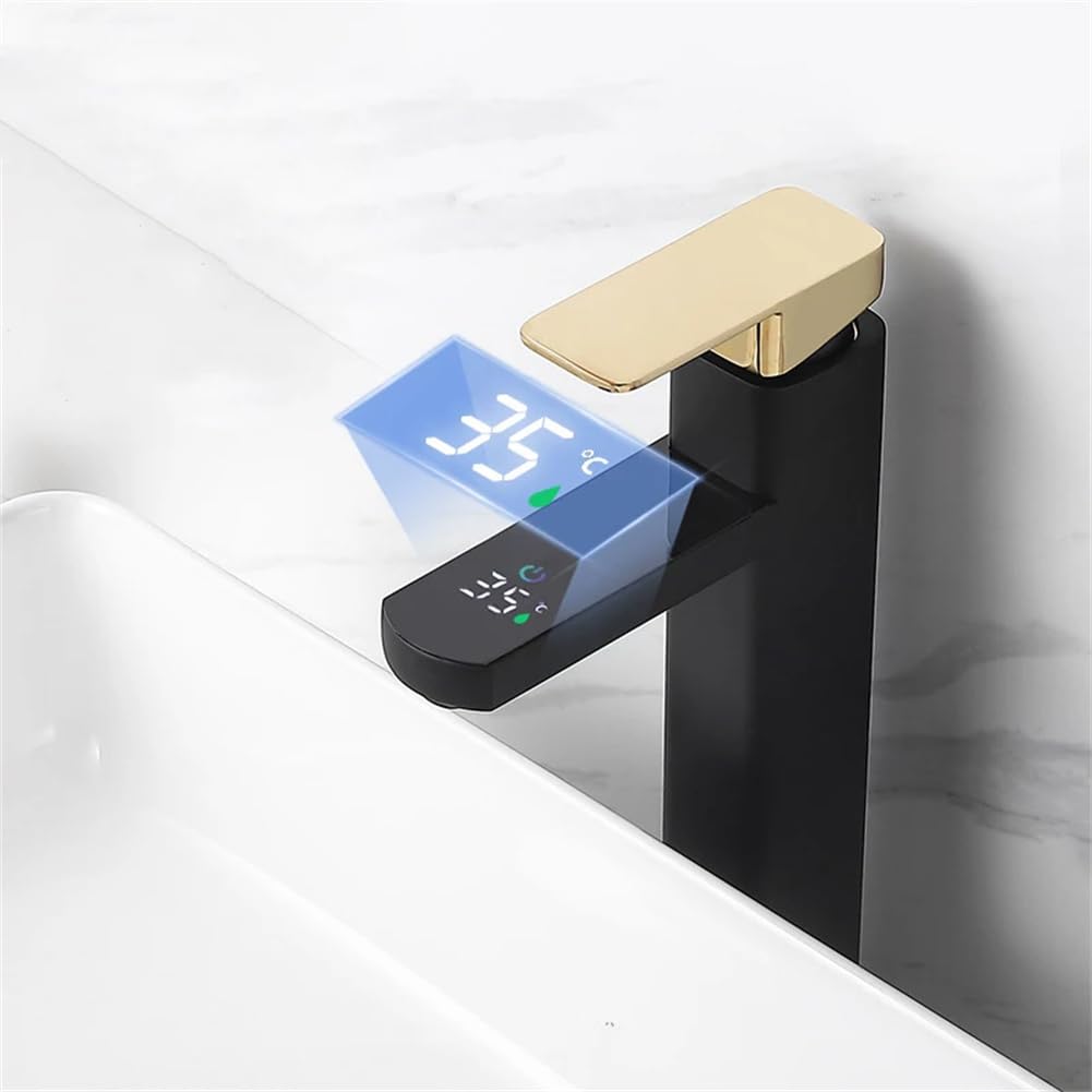 Robinet de lavabo LED noir et or pour une salle de bain moderne et chic