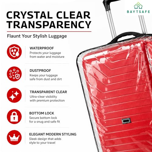 Image of Trolley Bag Cover 24 Inch | Waterproof Dustproof PVC Suitcase Protector with Zipper | Transparent Luggage Cover for Medium Trolley Bags | Travel Baggage Protector