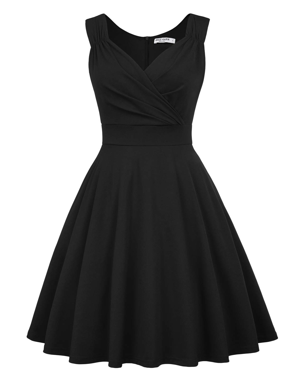 GRACE KARIN Damen Rockabilly Kleid Knielang Vintage Retro Kleider Faltenrock CL698