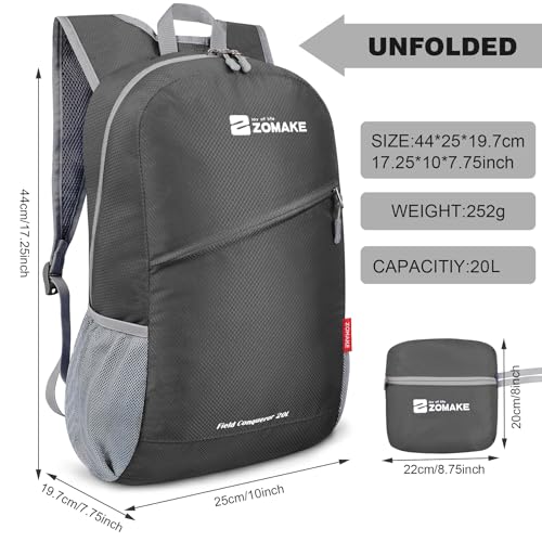 Mochila ligera plegable ZOMAKE 20/35L gris y amarilla miniatura 2