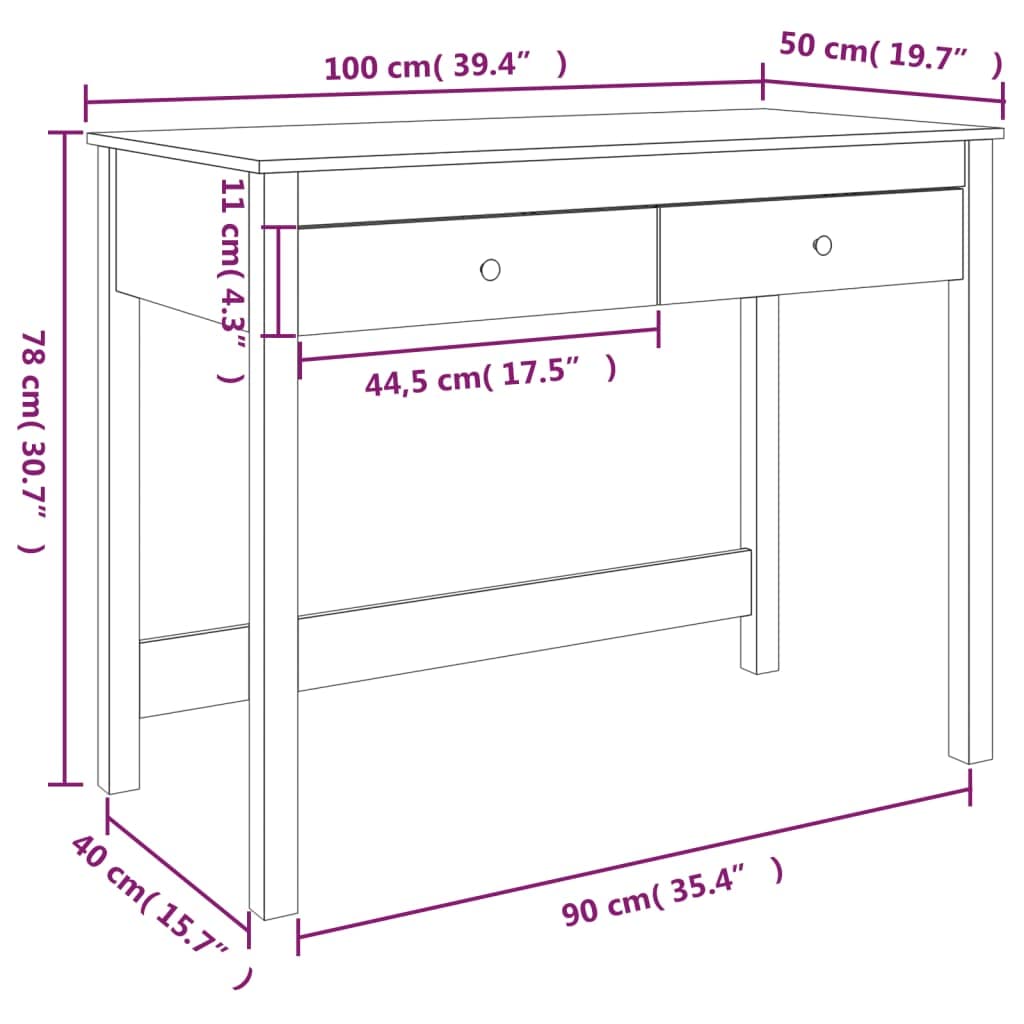 Scrivania con cassetti, in legno massello di pino, 100 x 50 x 78 cm, per ufficio, casa, ufficio, studio, segretario, appartamento, soggiorno, camera degli ospiti