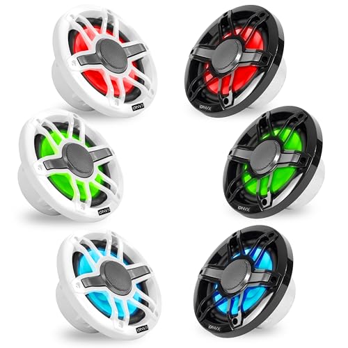 Image of NVX MVSP65 Premium 6.5 inch 2-Way Marine Coaxial Speakers (Pair), 600W Max, 200W RMS, 1 inch Silk Dome Tweeters, with RGB LED Lighting for Boats /UTV /ATV /SxS /Powersports (White and Black Grilles Included)