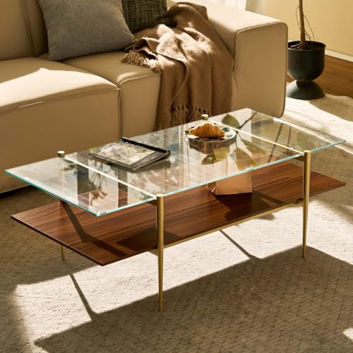 AGV LIGHTING Tadio Large Glass Coffee Table, Mid-Century Modern Coffee