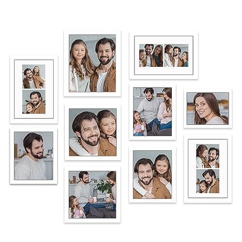 Image of Art Street Large Collage Wall Photo Frame Individual Picture Frame Set For Living Room, Decorative Wall Hanging Home Decor - Set Of 10 (6x8, 8x8, 8x10, 6x10 Inch, White)