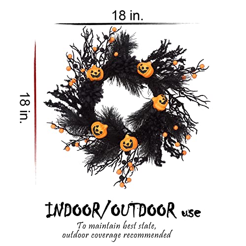 Adeeing 18” Halloween Door Wreath, Jack-O-Lantern Pumpkin Wreath With Black And Orange Berries Leaves And Jack-O-Lantern For Indoor Outdoor Window Proch Wall Hallowen Decorations #TOP2