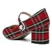 ROSERWISH Women's Round Toe Cute 2 Inch Uniform Strap Low Heel Chunky Ankle Strap Pumps Shoes Red Plaid Size 6 - Zapatos de Tacon para Mujer