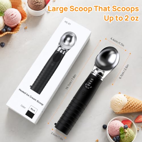 Rechargeable Electric Heated Ice Cream Scoop for Hard Gelato Sorbet, Black - image 8