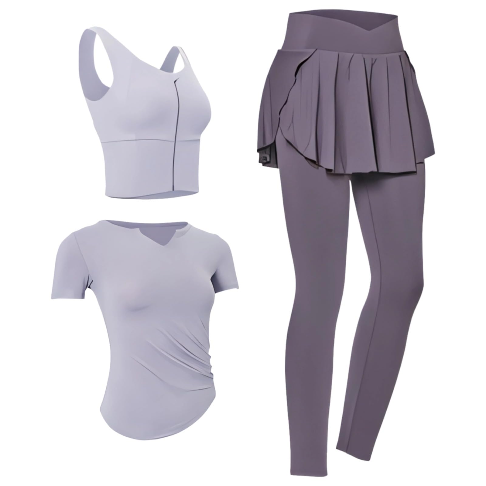3-Piece Womens Workout Set Xxl 135-150 Lb Yoga Activewear Non-Pilling Moisture-Wicking Fabric Heart Neckline