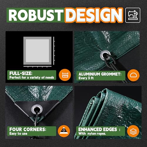 RAINDEWAY Green Tarp 30x30 Feet,5.5Mil Multipurpose Waterproof Tarps Cover - Image 4