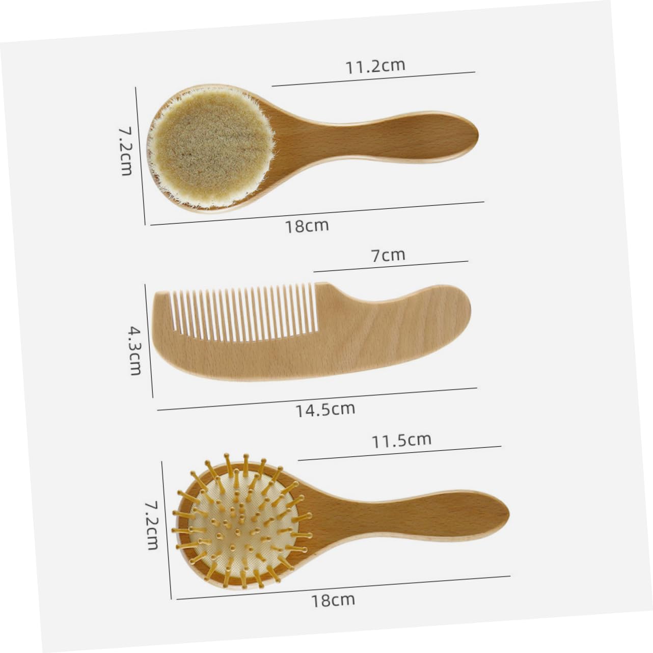 Baluue Baby Brush Comb Set 3pcs Wooden Handle Set Newborn Scalp Grooming Soft Woolen Brush