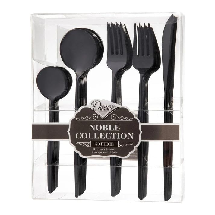 Nicole Fantini 80 Pcs - Elegant Black Cutlery Premium 8 Servings Plastic Flatware For Thanksgiving : For All Occasions : 2 Packs