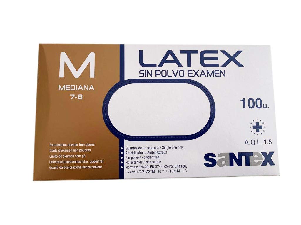 BSPOT Latex Gloves, Size (M), Powder Free Disposable Gloves for Medical Examination, White, Box of 100