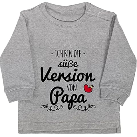 Baby Pullover Jungen Mädchen - Geschenk zum Vatertag - Süße Version von Papa - 6/12 Monate - Grau meliert - vatertahsgeschenke baba sweater daddy papatag pulli erstes vatertagsgeschenk - BZ31 Cover