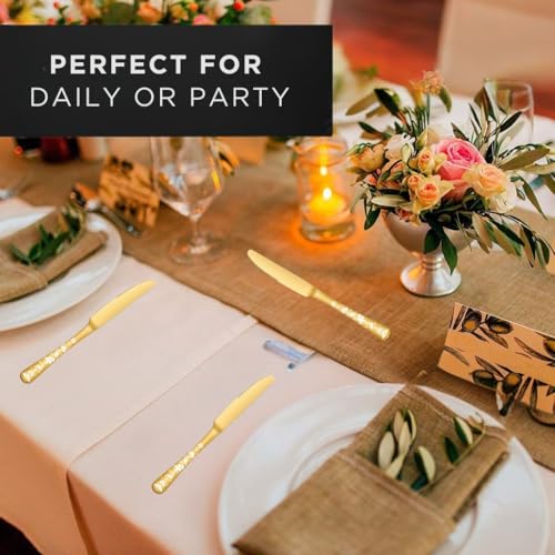 Image of Butter Knives, 18 /10 Stainless Steel Table Knife, Butter Knives Cutlery Set, Mirror Finish Utensils Set for Home, Office, Party, Camping, Dishwasher Safe (12 Pcs Pcs Dinner Knife, Gold)
