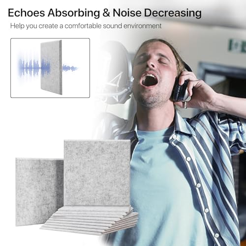 Image of Square Acoustic Wall Panels, Sound Absorbing Panels for Walls, Ceiling, Doors, 12 Pack 12 inchx12 inchx0.5 inch Self Adhesive Decorative Grey Acoustic Tiles for Recording Studio, Office, Room, Home