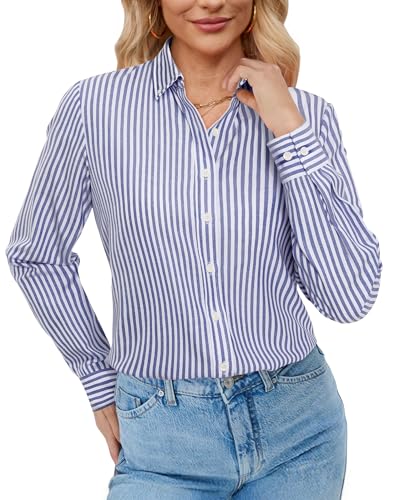 Image of siliteelon Button Down Shirts for Women Oxford Shirt Long Sleeve Classic Wrinkle Free Business Dress Shirts Work Office