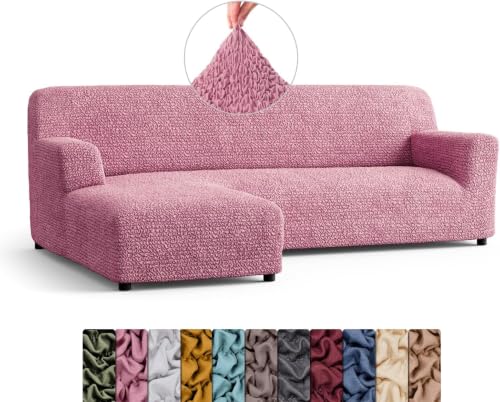 Image of Bellissima Sofa Covers - Premium Luxury Microfibra Plain Stretchable Sofa Cover Fully Covered Slipcover, Imported from Italy (Dusty Rose, L Shape Left-UN)