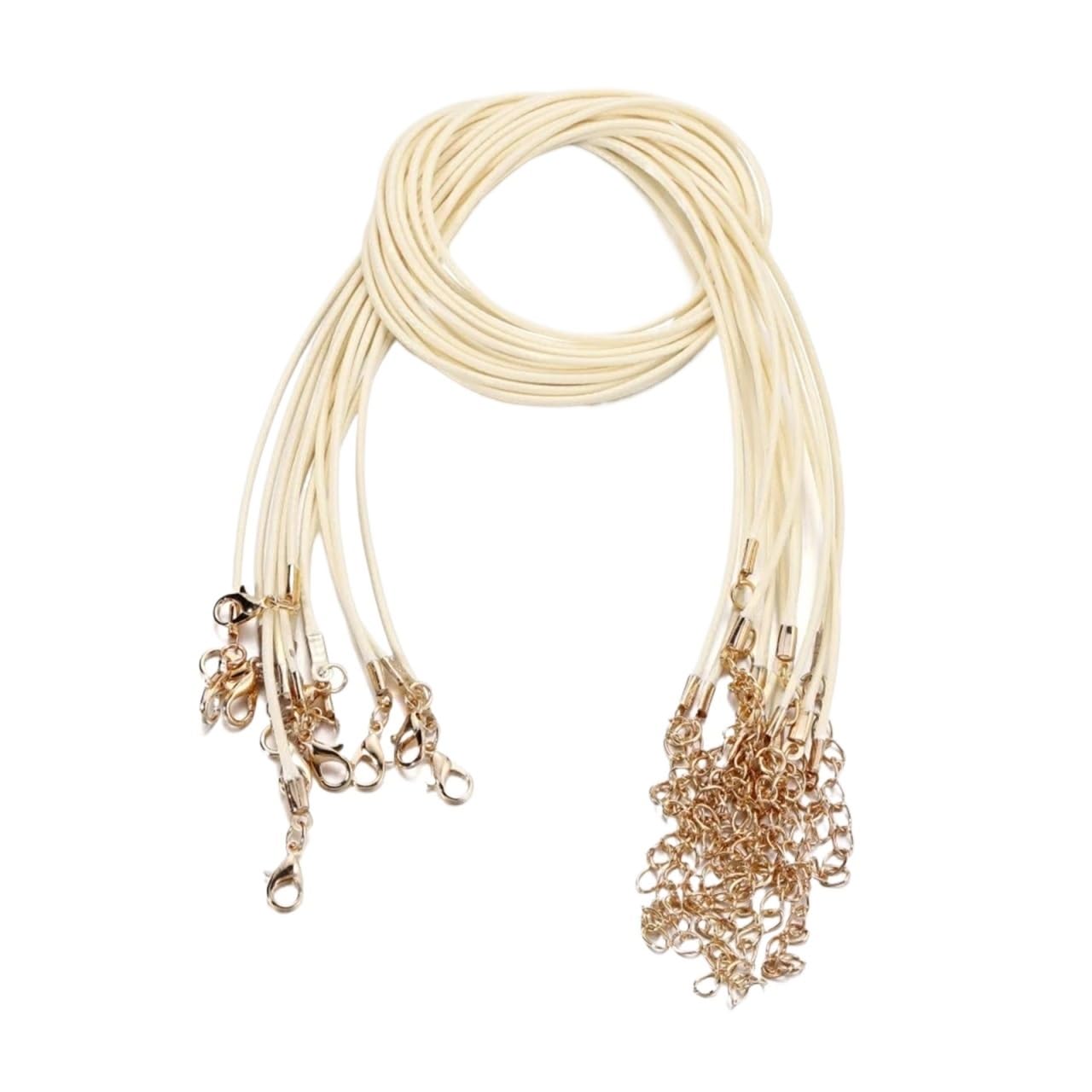 Anenog Beige Leather Necklace Cord With Clasps 100Pcs 1.5Mm Handmade Leather With Lobster Clasp String Cord Adjustable Braided Rope For Diy Necklaces Pendant Charms Findings(Beige)