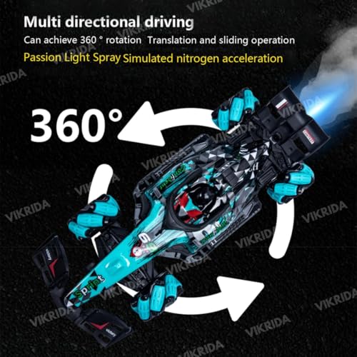 Image of VikriDA Remote Control Car, F1 RC Stunt Car 1:14 Scale 4WD 2.4GHz 360 Rotating RC Cars Toy for Kids with Spray Lights RC Drift Car Gifts Birthday Xmas for 6-12 Year Old - Multicolor