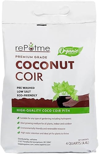 Coco orgánico premium de rePotme - Listo para usar, 4 cuartos de galón - Ideal para flores, hierbas y plantación