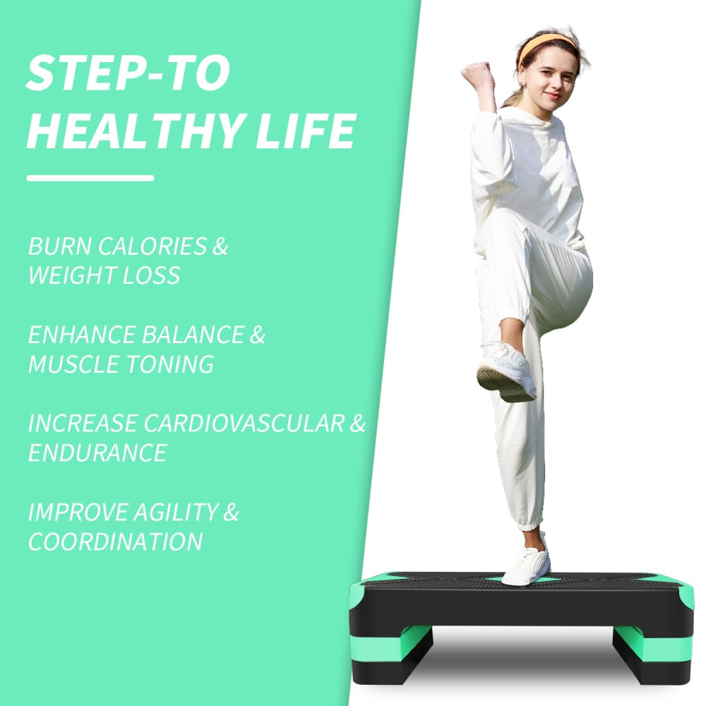 Stepper aerobowy, regulowana platforma fitness, step Board z regulacją wysokości, do treningu cardio, treningu w domu, treningu równowagi i ćwiczeń aerobowych (zielony)