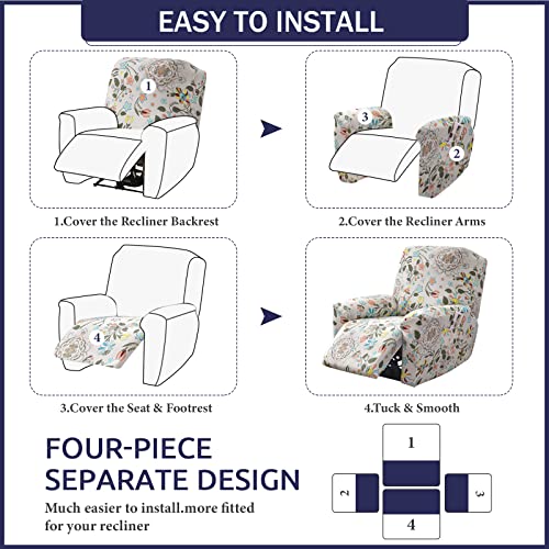 Iauddy Recliner Slipcover-Stretch Soft Slip Reclining Chair Slipcovers 4-Pieces Furniture Protector For Recliner With Pocket Fitted Sofa Couch Cover Lazy Boy Chair Cover(Beige/Leaves) #TOP6
