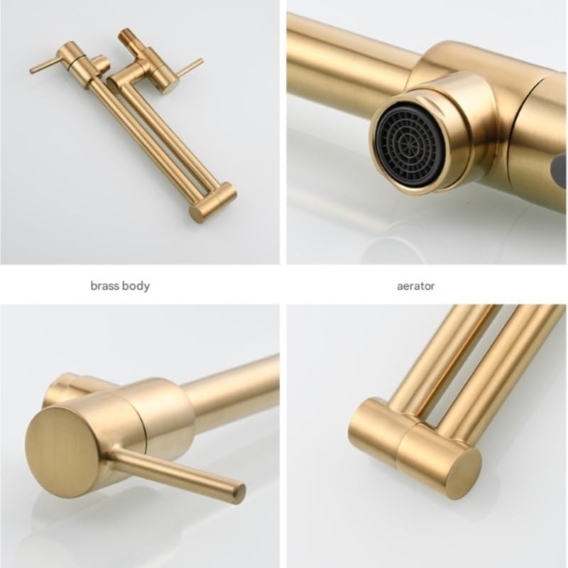 Rubinetto da Cucina a Parete in Ottone Anticato con Braccio Girevole a Doppio snodo, Design Pieghevole ed Estensibile per Un Facile utilizzo, Ideale per lavelli da Cucina, Finitura cromata.
