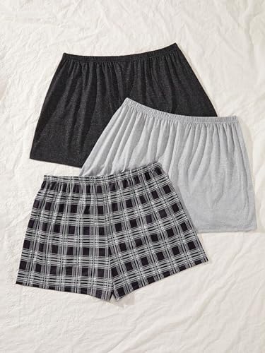 SweatyRocks Women's 3 Pack Plus Size Pajama Shorts Elastic High Waisted Lounge Sleep Shorts2