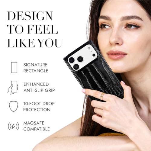 Image of COCOMII Rectangle for iPhone 18 Pro Max /17 Pro Max Case, Black Croc Leather