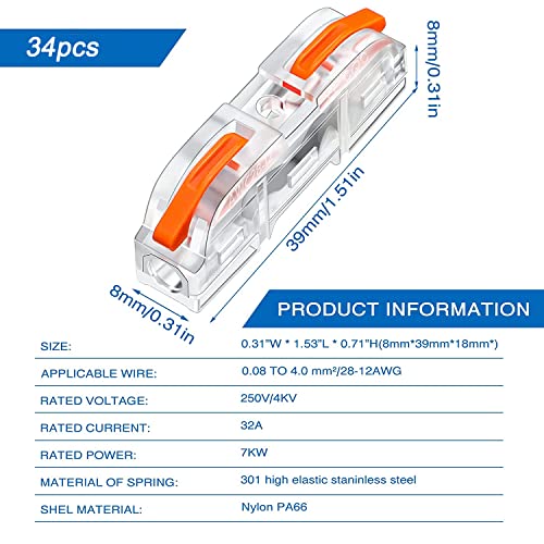 Image of Serplex 34pcs Wire Connector Cable Connector Compact Single Wire Connectors Assortment Splicing Connectors Lever Wire Connectors Terminal for 28-12 AWG, Soft and Hard Wire Universal (SPL-1)