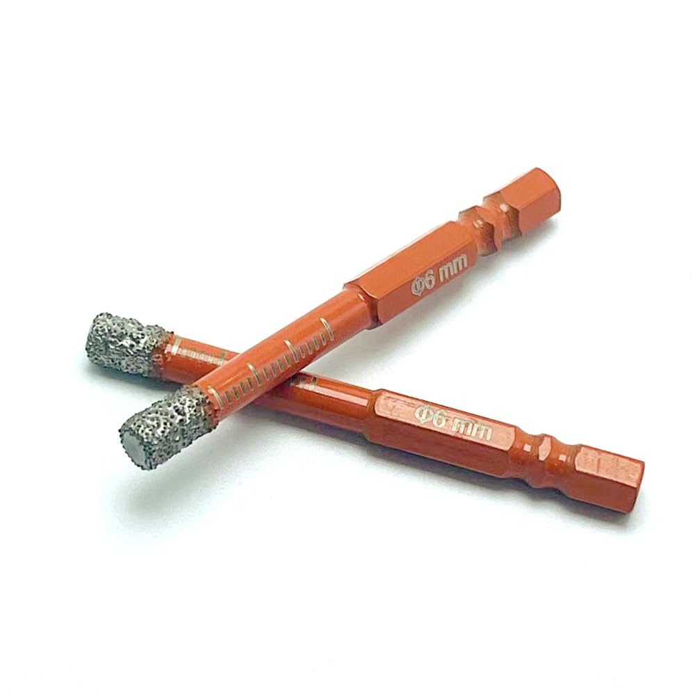 Set di punte da trapano diamantate a secco con manico esagonale da 2 pezzi, 6 mm, per marmo, granito, ceramica, piastrelle di vetro, pietra, foro aperto, 6 mm (2 pezzi)
