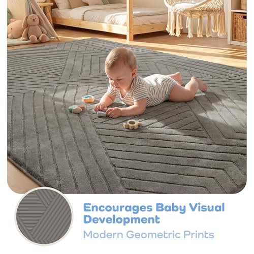 Image of Baby Play Mat for Floor 1.3 inch Thick Foam Padded Area Rug 79x158 (Dark Grey) | Ultra Soft Kids Rug for Living Room Bedroom, Non-Slip Nursery Crawling Mat for Toddlers