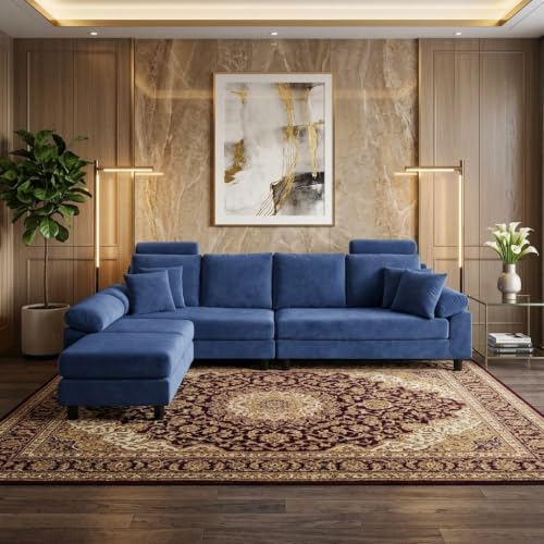 Image of Torque - Ferguson 6 Seater L Shape Sofa Set for Office (Blue) | Premium Fabric Interchangeable L Shape 6 Seater Sofa for Living Room Bedroom Furniture| 1 Years Warranty