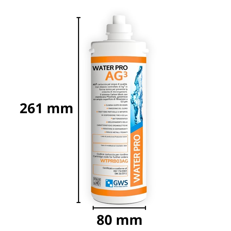 Filtro Water Pro – Filtrazione Professionale - Capacità di 5.000 litri - Tecnologia Combinata Con Carbon Block Argentizzato e Membrana Plissettata Multistrato da 0,5 micron