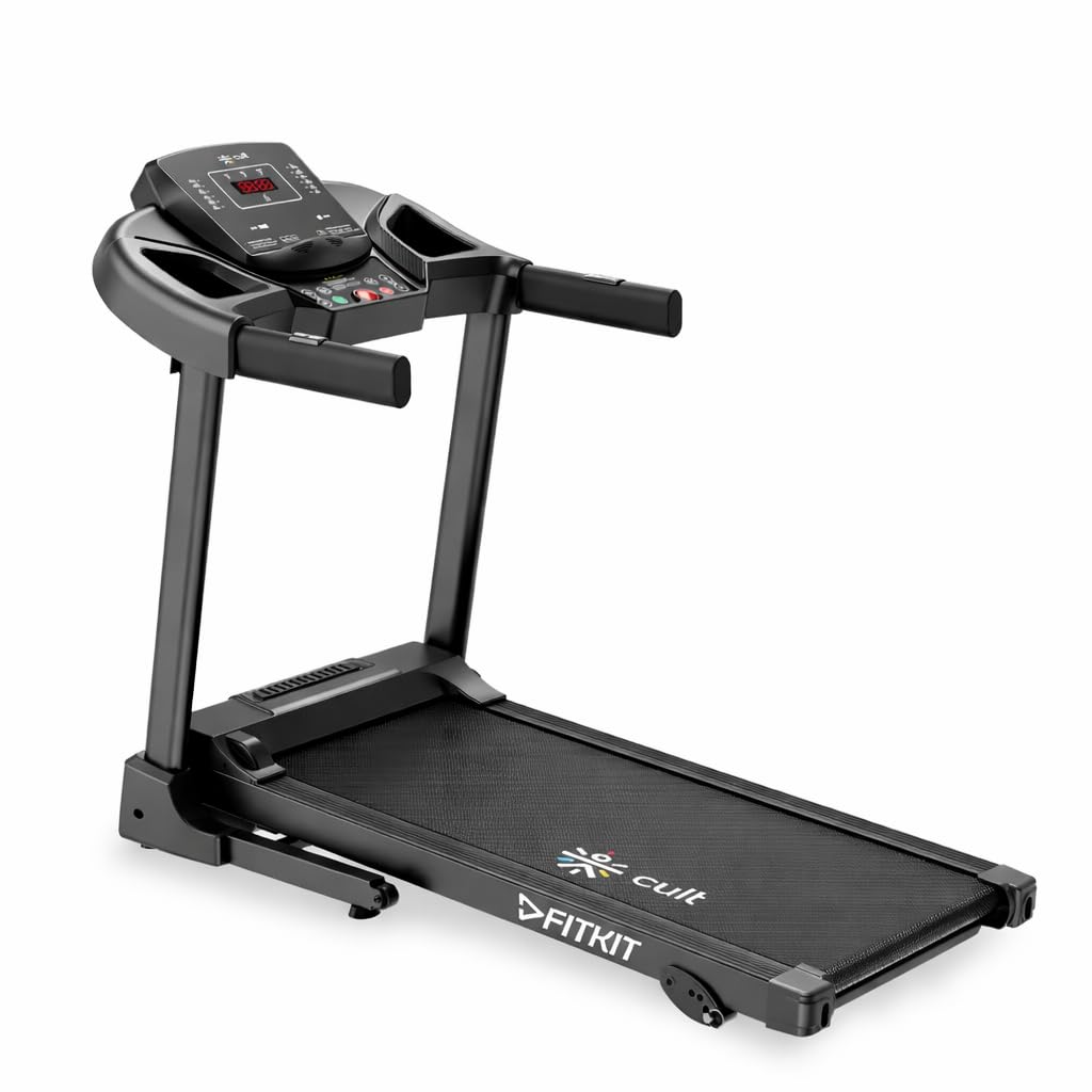 by Cult PowerRun-96 BLDC Motor Treadmill (4.5HP Peak) | 12.8km/h Max Speed, 110kg Weight Capacity | 12 Preset Programs, LED Display | AUX/MP3/USB | Home Gym Equipment, Black