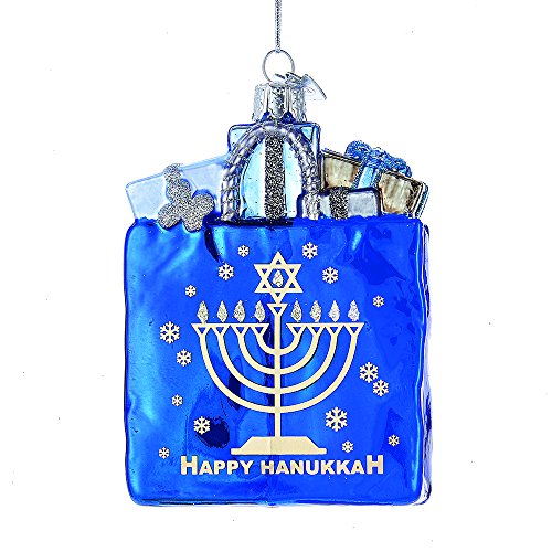 Kurt Adler 4" Noble Gems Happy Hanukkah Glass Gift Bag Ornament, Silver, 4 Inches - Image 2