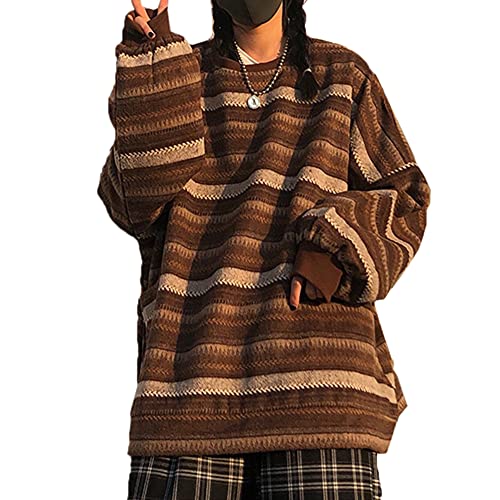 Women Harajuku Striped Sweater Pullover Oversize Plus Size Retro Knitted Sweatshirt Long Sleeve Tops