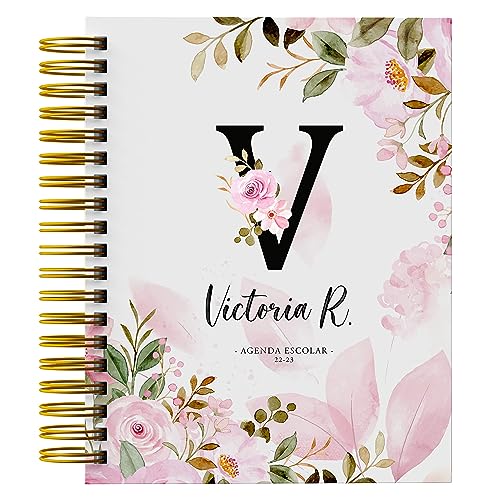 Agenda Escolar 2026-2026 - Agenda Escolar desde Septiembre 2026 a Agosto 2026 - Tamaño A5 - Diseño Flores en Portada - Agenda Personalizada Semana Vista. ONEPERSONAL (Agenda Escolar Flores V)