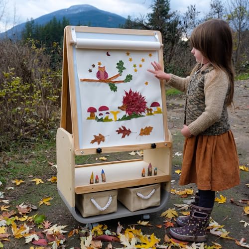 BanaSuper 3-in-1 Kunst Staffelei für Kinder, höhenverstellbare Kunst Kreidetafel mit abschließbaren Rädern, Doppelseitige Hölzerne Malerei Staffelei, Mobile Magnetische Tafel mit Lagerung