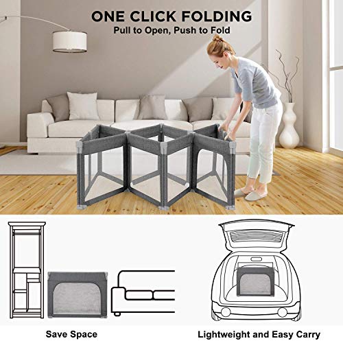 Image of Dripex Foldable Baby Playpen, Extra Large 71 inchx69 inch Collapsible Play Pen for Babies - Indoor Outdoor Play Yard with Adjustable Shapes, Baby Fence Play Area with Visible Mesh,Black
