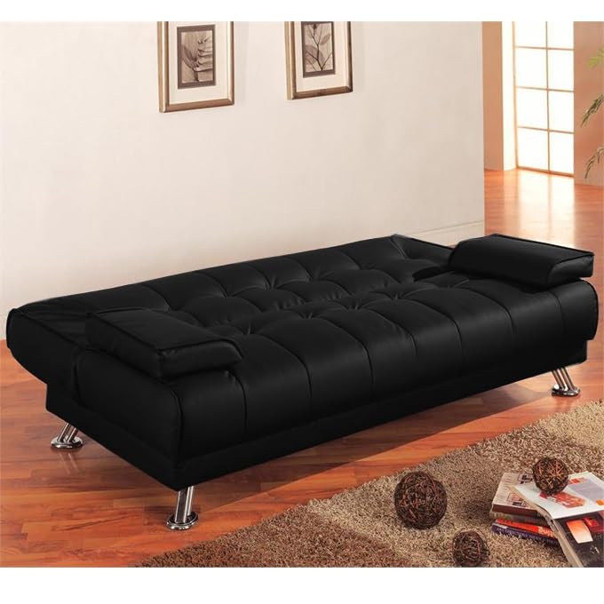 Bagno Italia Divano letto sofa 188x72 nero ecopelle braccioli soggiorno salotto modello Francesca I