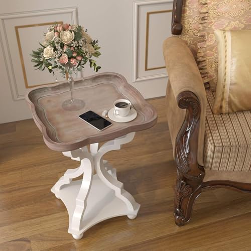 COZAYH Square End Table with Rustic Wood Tray Top and White Curved Legs, 19"x19"x25" – French Country Accent for Bedroom, Living Room, Dining or Entryway – Farmhouse-Style Furniture Piece - Image 9
