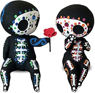 Sugar Skull Couple Figurine, Black Skull Ornament Couple Statue Decor Gothic Home Decor, Resin Skull Head, Lovely Crafts Gothic Tabletop Ornaments, Lover Halloween, for Wife Husband, M (TDD3005)