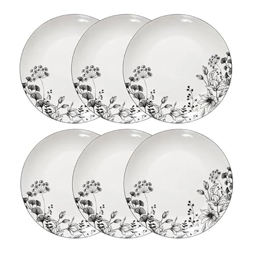Secret de Gourmet - Lot de 6 Assiettes Plates White Floral 27cm Blanc