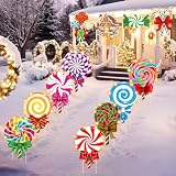 Blosssound 12 Pcs Lighted Christmas Candy Garden Signs with Stakes and LED Lights Xmas Peppermint Lollipop Cane Outdoor Yard Signs for Xmas Winter Holiday Outside Lawn Garden Pathway Decor Supplies