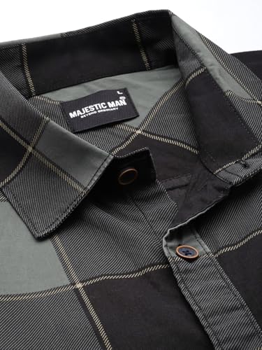 Image of Majestic Man Stylish Slim Fit Cotton Spread Collar Checked Casual Shirt
