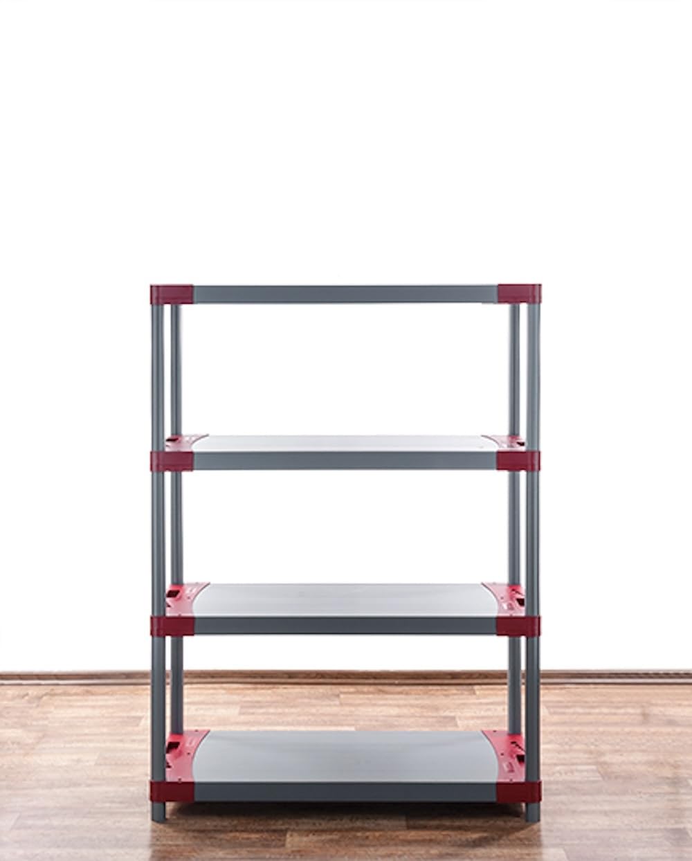 PROREGAL Kunststoffregal Grey Bear | Low | HxBxT 138x80x46cm | Fachlast 120kg | Grau-Rot | Plastikregal Kellerregal Lagerregal Steckregal